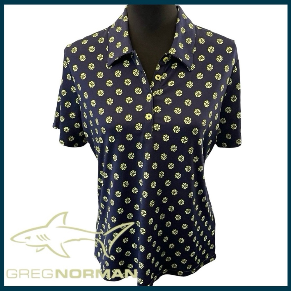 Greg Norman Collection Navy/Yellow Short Sleeve Polo Golf Shirt (M)